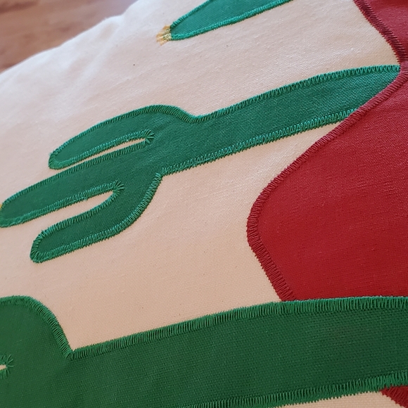 Cotton Canvas Decorative Cactus Embroidered Pillow, 13.5", LIKE NEW - Picture 4 of 5